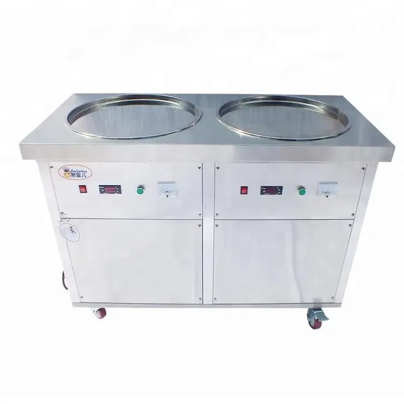 Rolled Ice Cream Machine Fried Plate - Doppelte runde T-Platte aus Edelstahl, manuelle
