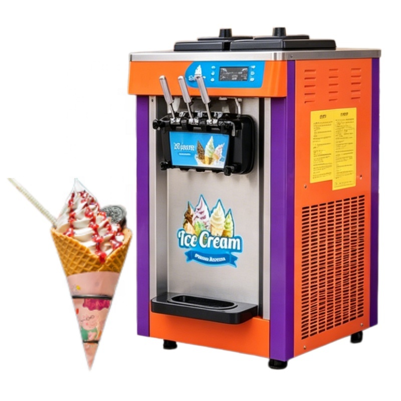 Soft Ice Cream Maker Machine Commercial - 3-Geschmacksrichtungen Softeis-Maschine für Gewerbe, Edelstahl-Eismaschine für
