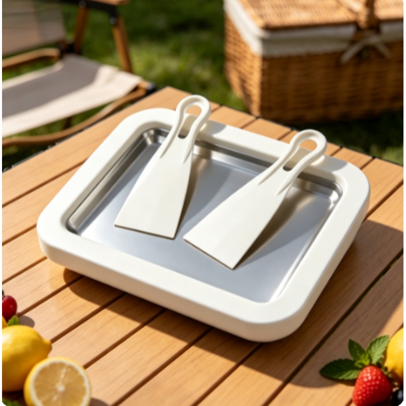 Rolled Ice Cream Machine Fried Plate - Sofort-Eiscreme-Maker-Pfanne mit Schaber für DIY Frozen
