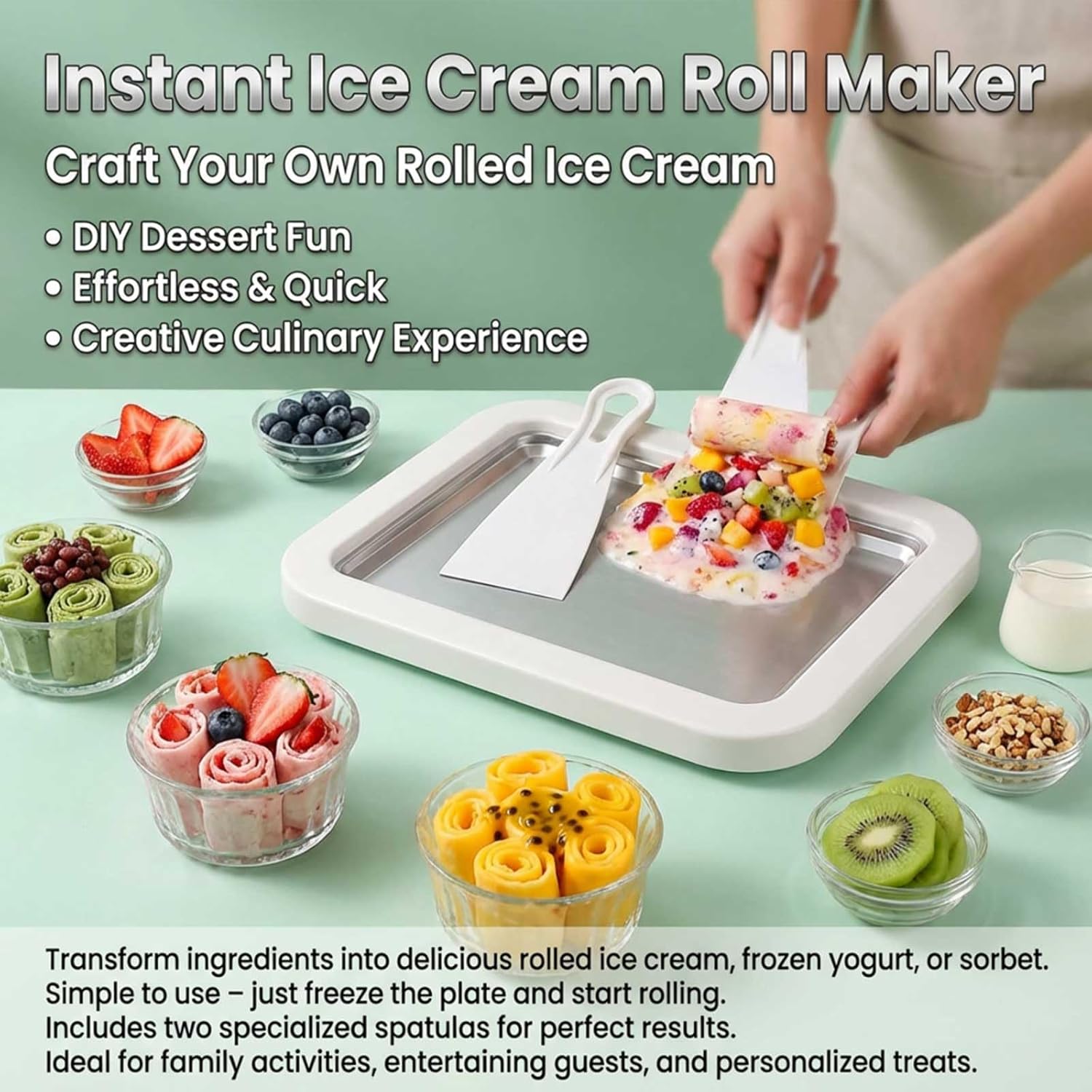Rolled Ice Cream Machine Fried Plate - Haushalts-Eismaschine für gerolltes Eis, multifunktionale Eismaschine