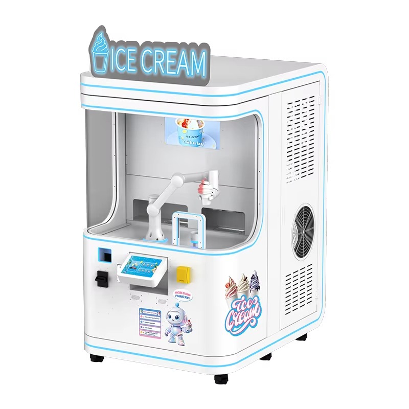 Soft Serve Ice Cream Machine 3 Flavor - Roboterarm-Eiscremeautomat Kommerziell 3 Geschmacksrichtungen Unbemannter Softeis-Roboter