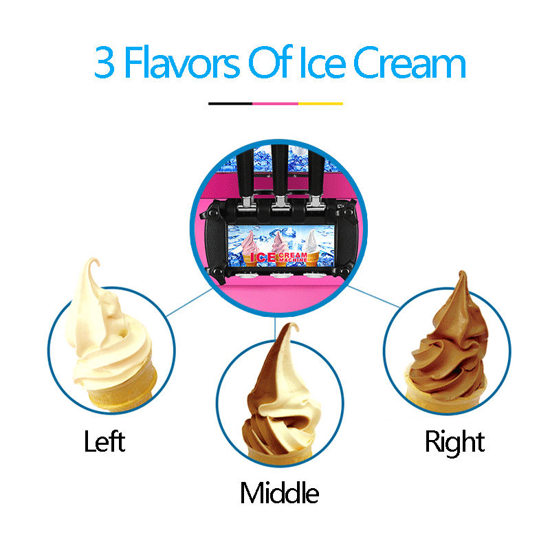 Soft Serve Ice Cream Machine 3 Flavor - Eismaschine 20-28L/h 3 Geschmacksrichtungen Softeis Kommerzielle