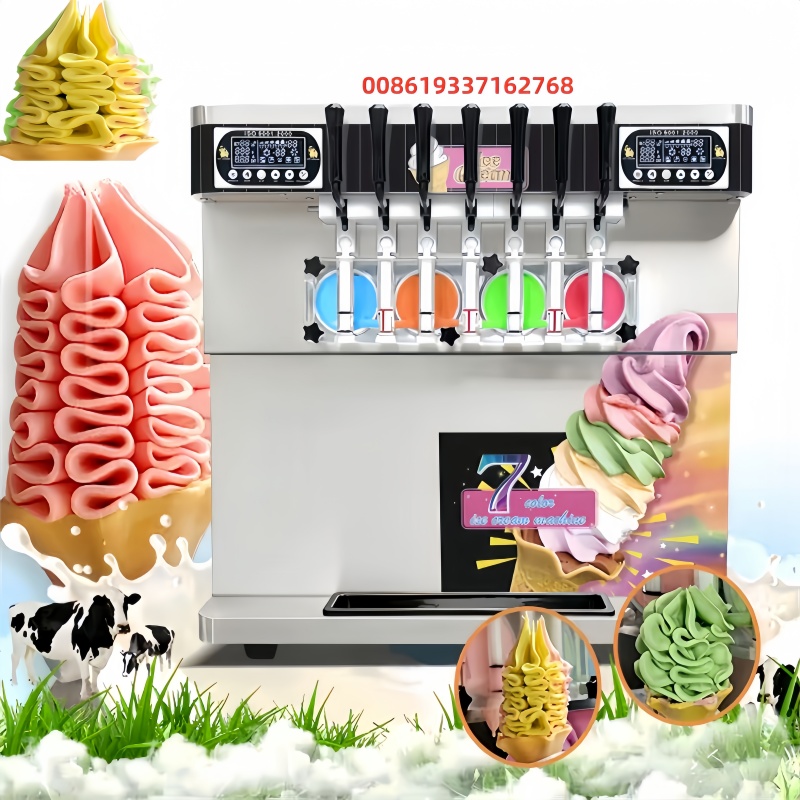 Ice Cream Cone Maker Commercial - 7 Geschmacksrichtungen Beliebte Softeis-Maschine für Waffeln,