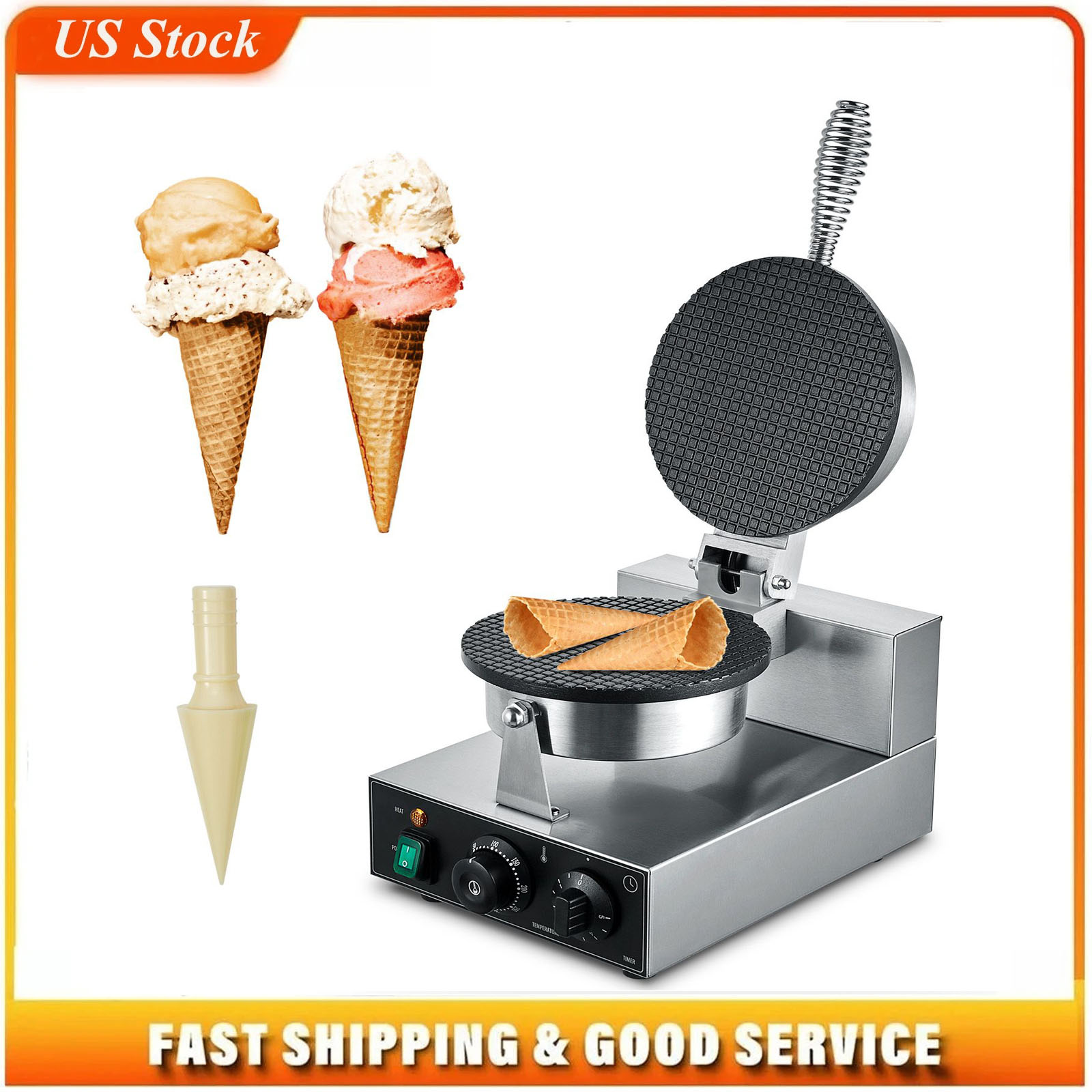 Ice Cream Cone Maker Commercial - Elektrische Eiswaffelmaschine, kommerzielle 1230W Waffelkegelmaschine, antihaftbeschichtete